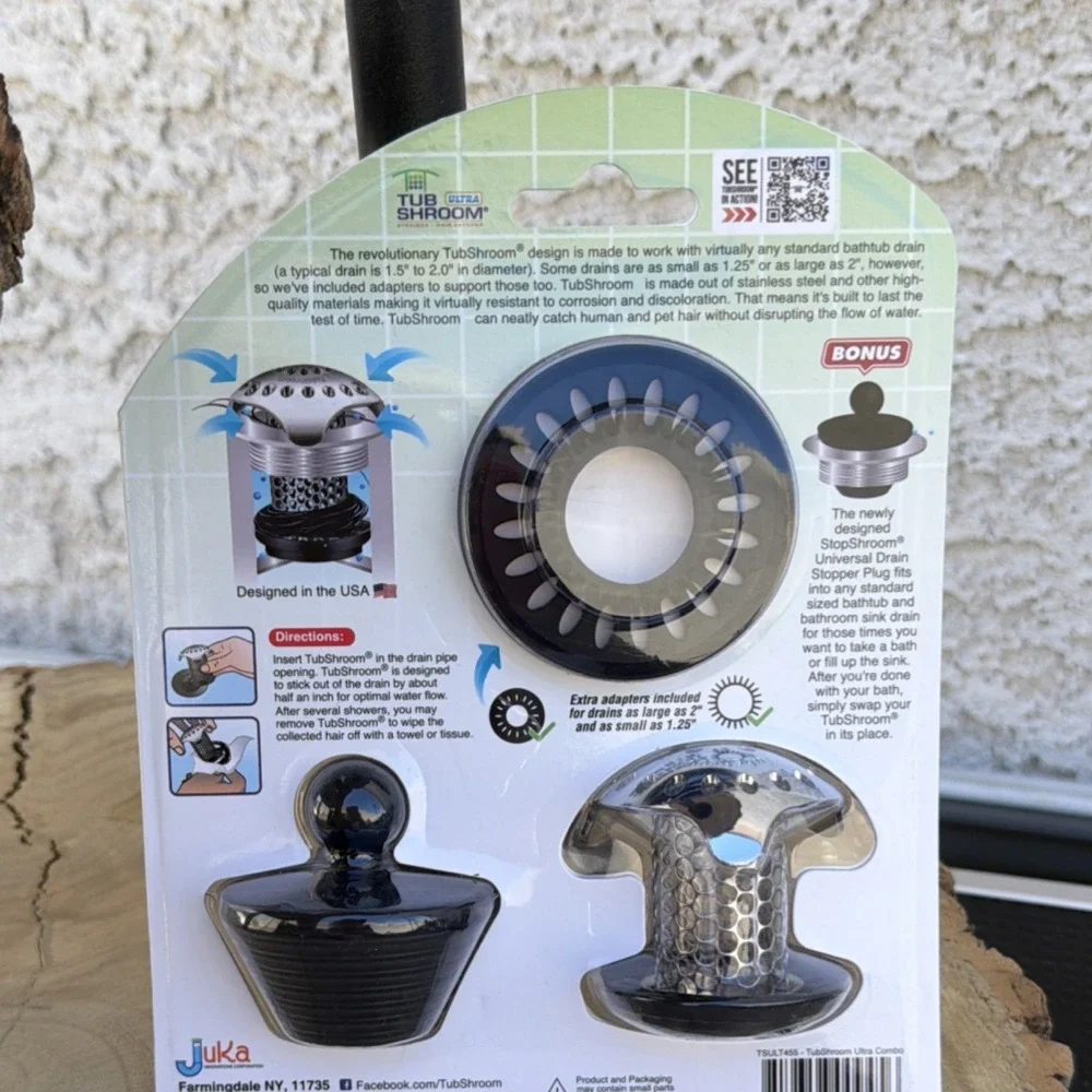 TubShroom Ultra Stainless Steel Combo Drain Strainer & Stopper Set for Bathtub